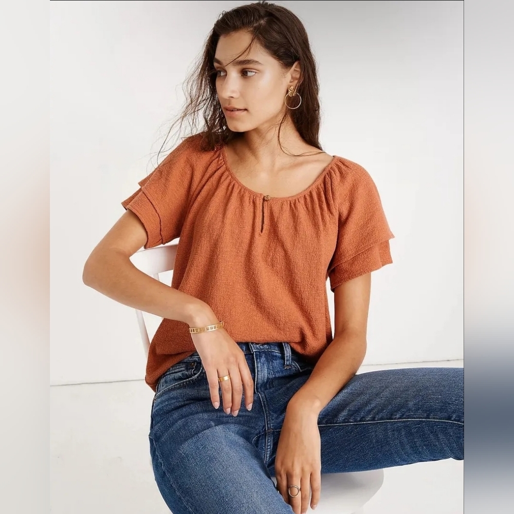 NWOT Madewell Texture & Thread Tiered-Sleeve Top Size Medium